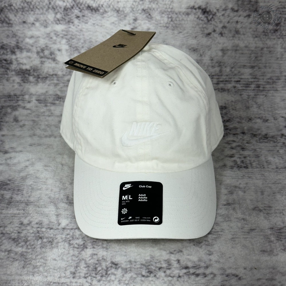 NWT Nike Club Cap Baseball Hat Adult Adjustable M/L White‎ FB8368-133 MSRP $26